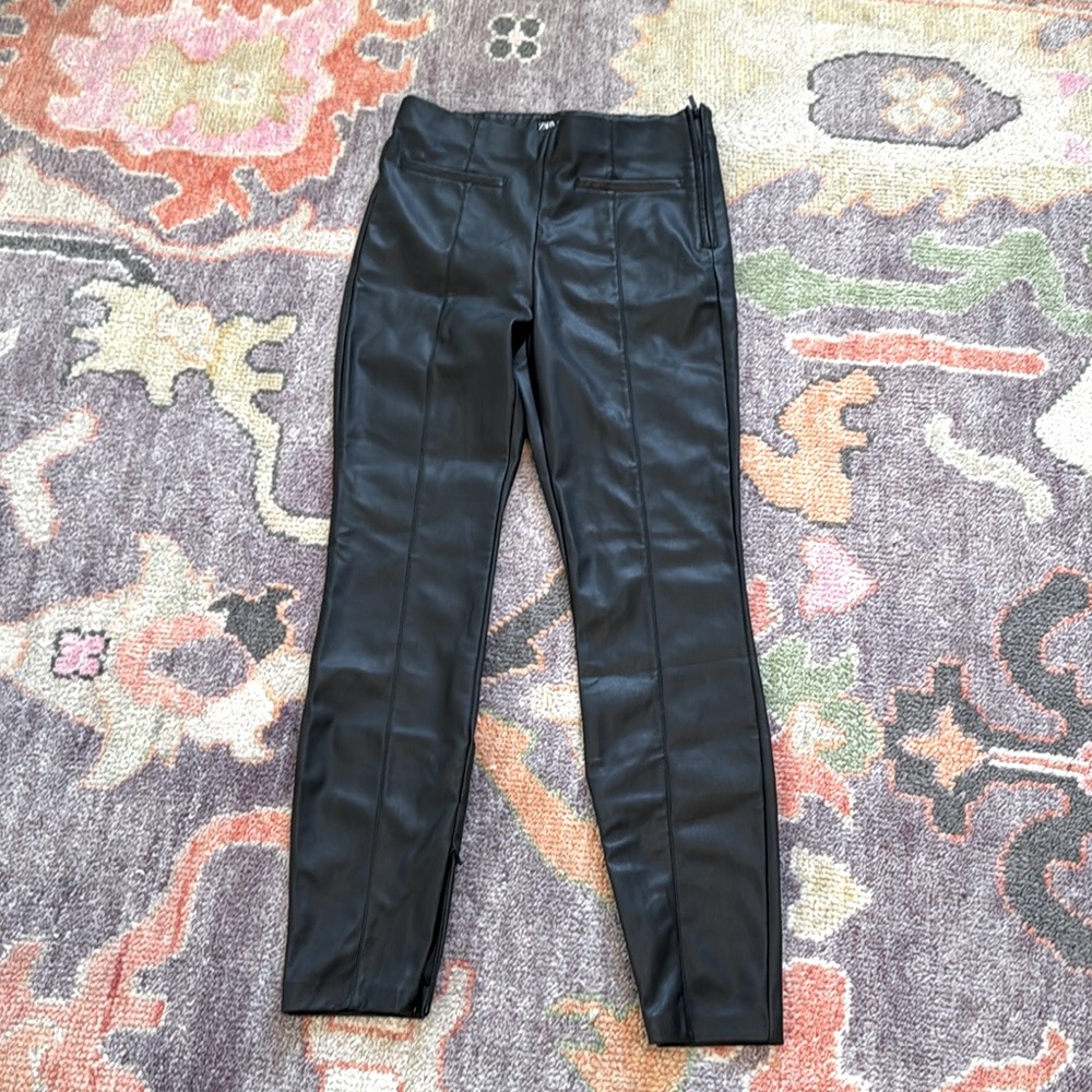 Faux Leather Pintucked Pants High Waist